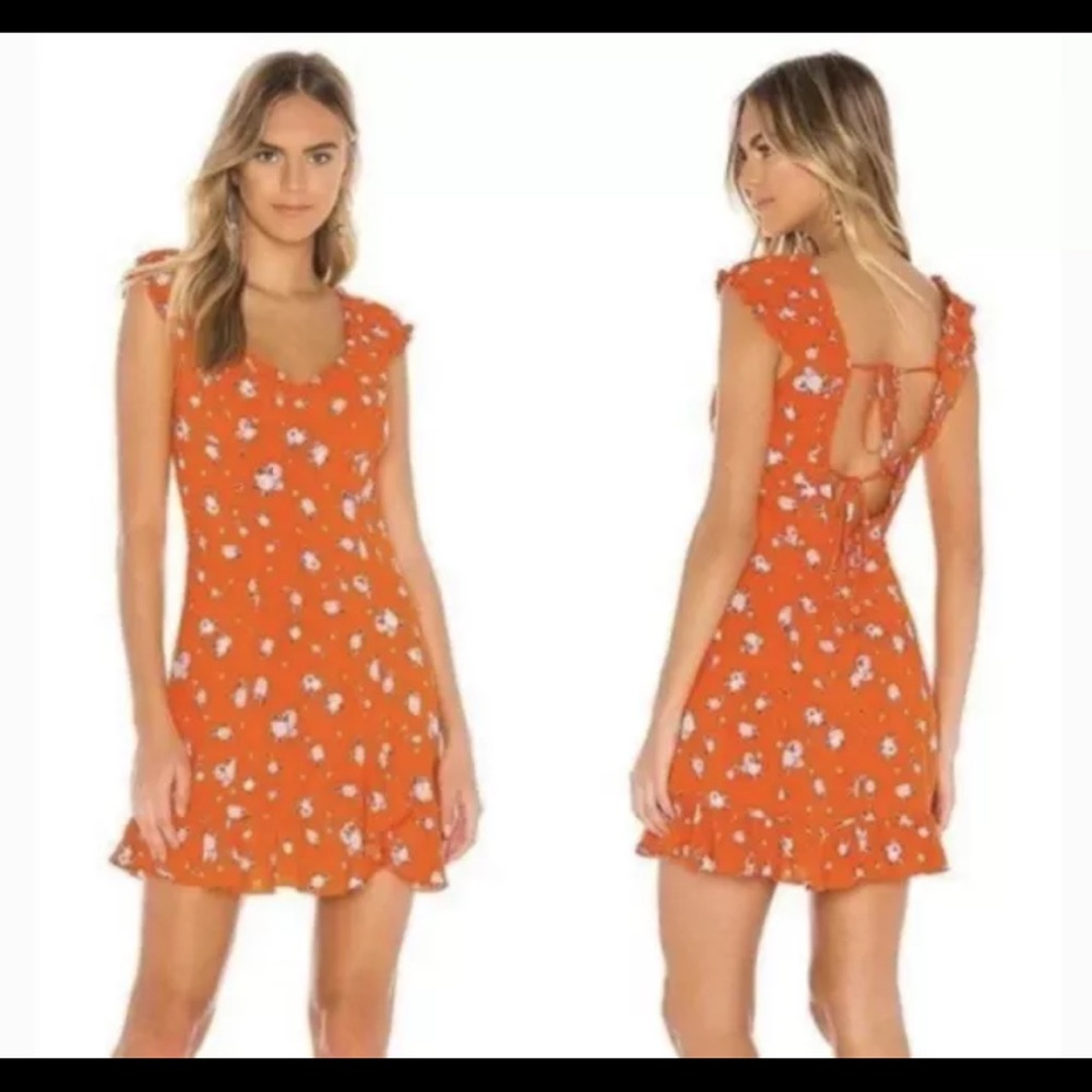 NEW Free People Womens Like A Lady Lined Mini Dress Orange Floral Summer Size M